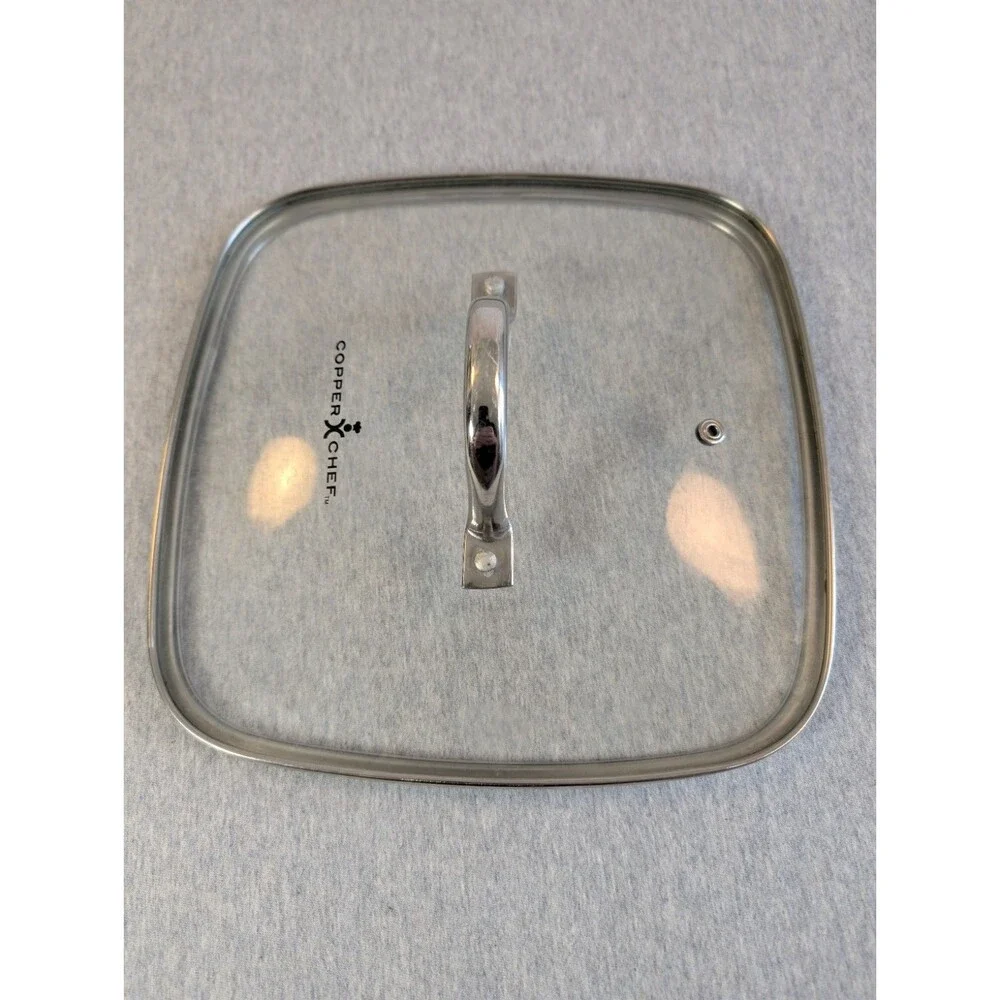 Copper Chef Square Clear Glass Lid w/ Stainless Steel Handle Approx 9.25 in.